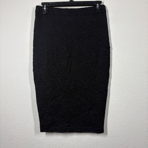 Maison Olga 2 Textured Pencil Knee Length Skirt Korubo Black Cotton Stretch - Picture 2 of 9